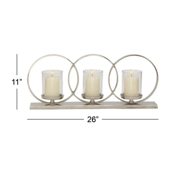 Candle Holders-Kirkland's Home Overlapping Halo Hurricane Candle Runner Silver
