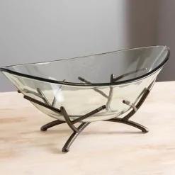 Decorative Bowls & Jars-Kirkland's Home Oversized Glass Bowl With Twig Base Clear/Brown