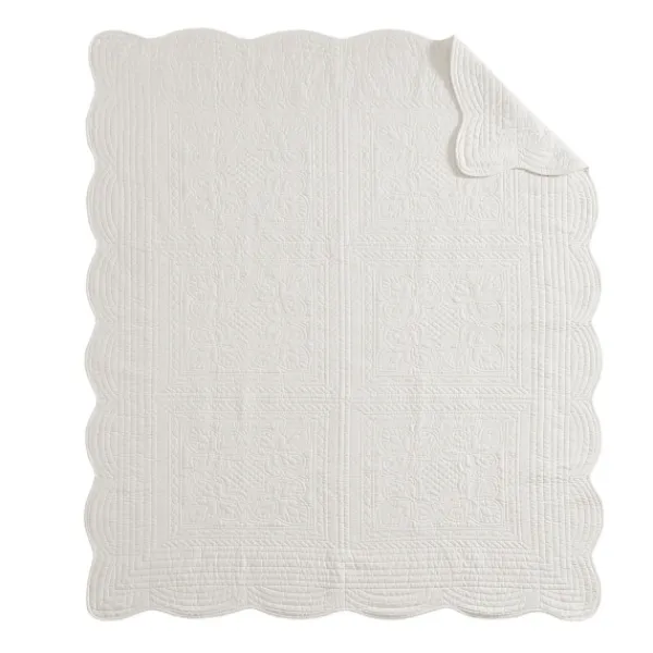 Blankets & Throws-Kirkland's Home Oversized Quilted Scalloped Edge Throw Ivory
