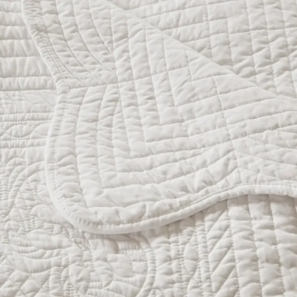 Blankets & Throws-Kirkland's Home Oversized Quilted Scalloped Edge Throw Ivory