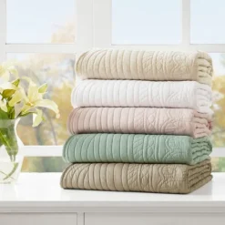 Blankets & Throws-Kirkland's Home Oversized Quilted Scalloped Edge Throw Ivory