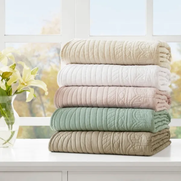 Blankets & Throws-Kirkland's Home Oversized Quilted Scalloped Edge Throw Ivory