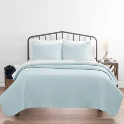 Bedspreads & Coverlets-Kirkland's Home Pale Herring 3-Pc. Queen Quilted Coverlet Set Blue