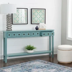 Console Tables-Kirkland's Home Paloma Teal 4-Drawer Console Table Green