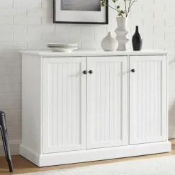 Cabinets & Sideboards-Kirkland's Home Paneled 3-Door Sideboard Cabinet White
