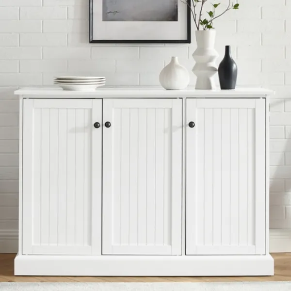 Cabinets & Sideboards-Kirkland's Home Paneled 3-Door Sideboard Cabinet White