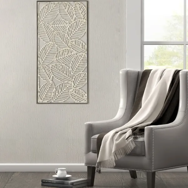 Wall Plaques-Kirkland's Home Paper Cloaked Leaves Metal Plaque White