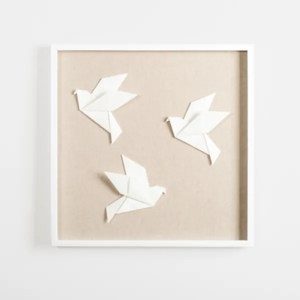 Wall Plaques-Kirkland's Home Paper Origami Birds Shadowbox Wall Plaque White/Tan