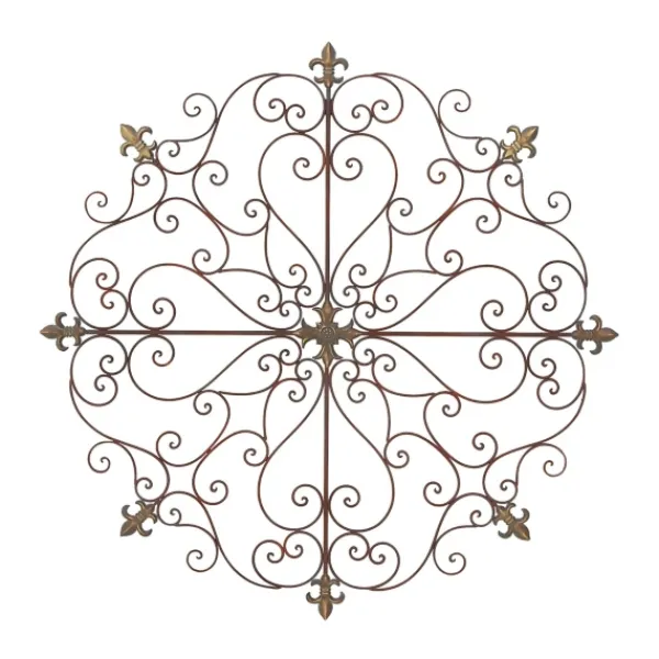Wall Plaques-Kirkland's Home Patina Metal Floral Crest Wall Plaque Brown
