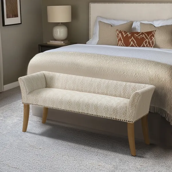 Benches & Ottomans-Kirkland's Home Patterned Short Wingback Upholstered Bench Ivory