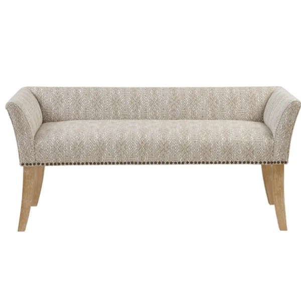 Benches & Ottomans-Kirkland's Home Patterned Short Wingback Upholstered Bench Ivory