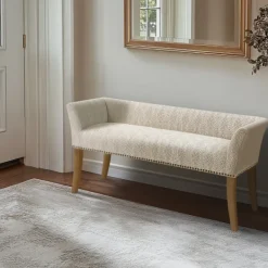 Benches & Ottomans-Kirkland's Home Patterned Short Wingback Upholstered Bench Ivory