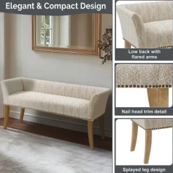 Benches & Ottomans-Kirkland's Home Patterned Short Wingback Upholstered Bench Ivory