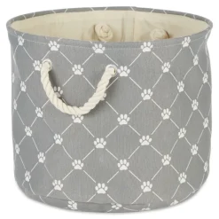 Baskets & Boxes-Kirkland's Home Paw Trellis Round Basket, 15 In. Gray