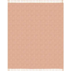 Blankets & Throws-Kirkland's Home Peach Checkered Weave Fringe Throw Pink