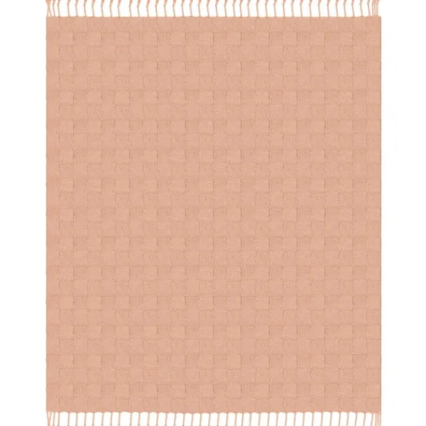 Blankets & Throws-Kirkland's Home Peach Checkered Weave Fringe Throw Pink