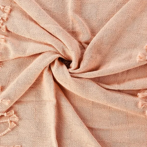 Blankets & Throws-Kirkland's Home Peach Checkered Weave Fringe Throw Pink