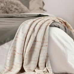 Blankets & Throws-Kirkland's Home Peach Shimmer Stripe Woven Throw Pink/White/Tan
