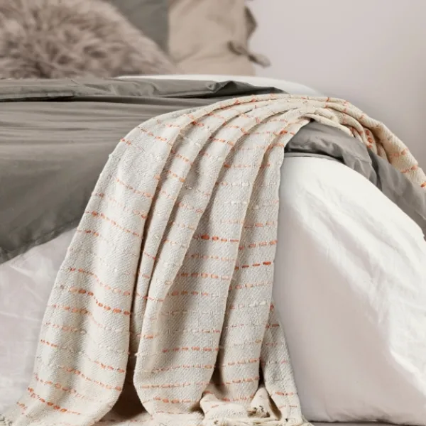 Blankets & Throws-Kirkland's Home Peach Shimmer Stripe Woven Throw Pink/White/Tan