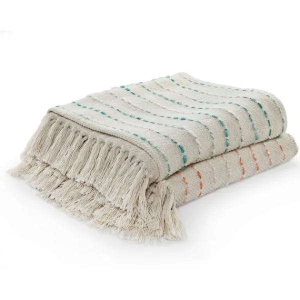 Blankets & Throws-Kirkland's Home Peach Shimmer Stripe Woven Throw Pink/White/Tan