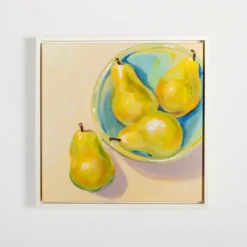 Framed Art-Kirkland's Home Pears In A Turquoise Bowl Framed Canvas Art Print Yellow/Blue