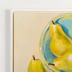 Framed Art-Kirkland's Home Pears In A Turquoise Bowl Framed Canvas Art Print Yellow/Blue