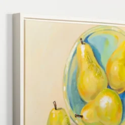 Framed Art-Kirkland's Home Pears In A Turquoise Bowl Framed Canvas Art Print Yellow/Blue