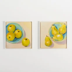 Framed Art-Kirkland's Home Pears In A Turquoise Bowl Framed Canvas Art Print Yellow/Blue