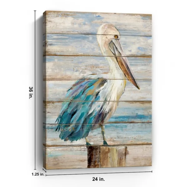 Canvas Art-Kirkland's Home Pelican On Faux Shiplap Giclee Canvas Art Print Blue/White/Brown