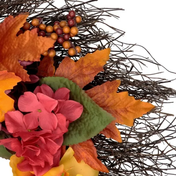 Wreaths-Kirkland's Home Peony And Mum Floral Wreath Yellow/Red/Orange