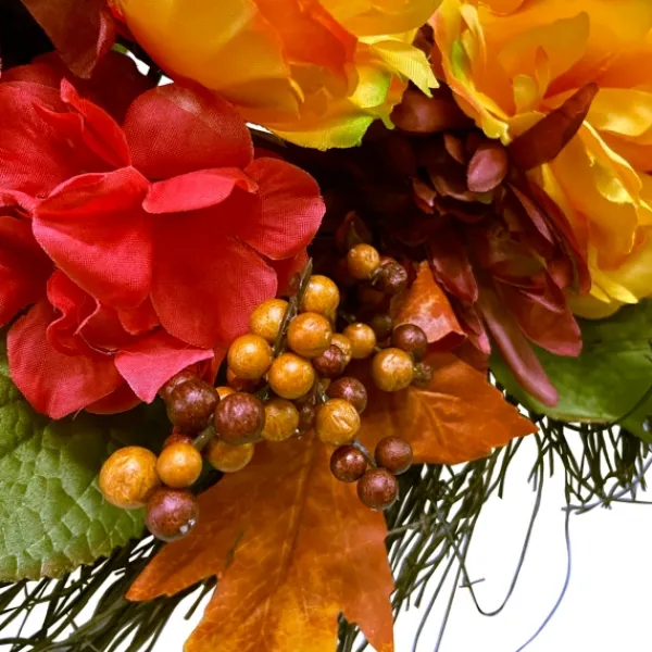 Wreaths-Kirkland's Home Peony And Mum Floral Wreath Yellow/Red/Orange