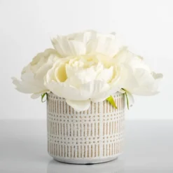 Arrangements & Greenery-Kirkland's Home Peony Bouquet In Patterned Planter White