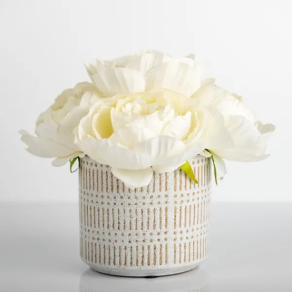 Arrangements & Greenery-Kirkland's Home Peony Bouquet In Patterned Planter White