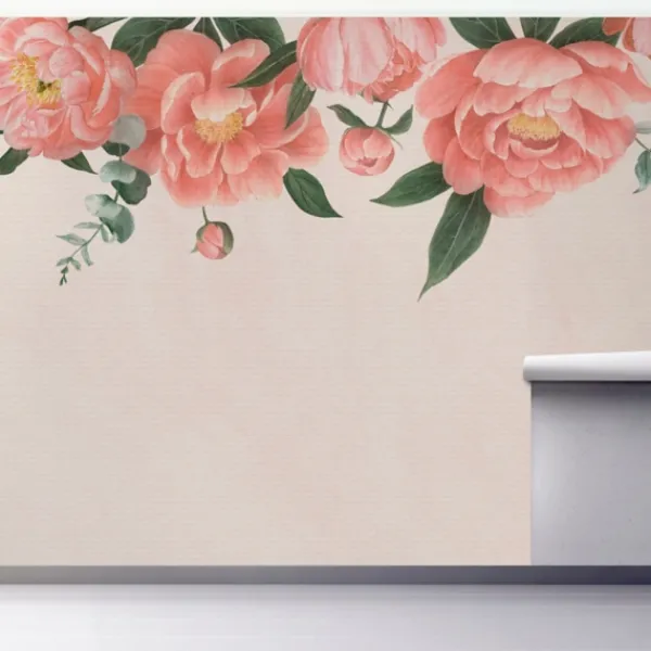 Wall Murals & Wall Decals-Kirkland's Home Peony On Blush Peel And Stick Wall Mural Pink/Green