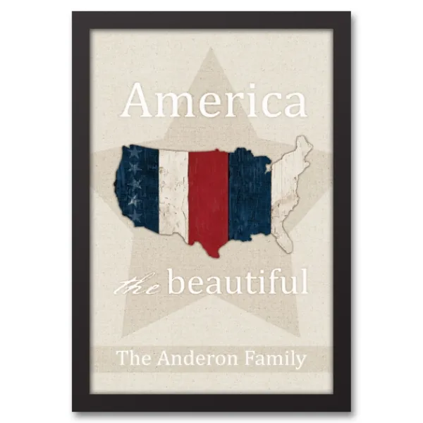 Wall Quotes & Signs-Kirkland's Home Personalized America The Beautiful Canvas Print Tan/Red/Blue