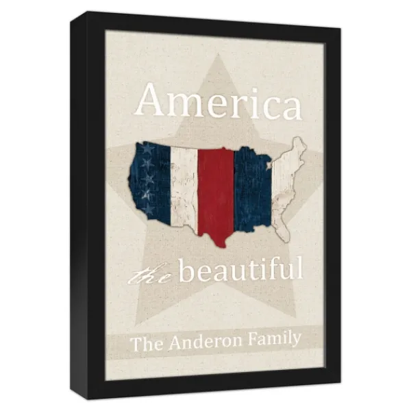 Wall Quotes & Signs-Kirkland's Home Personalized America The Beautiful Canvas Print Tan/Red/Blue
