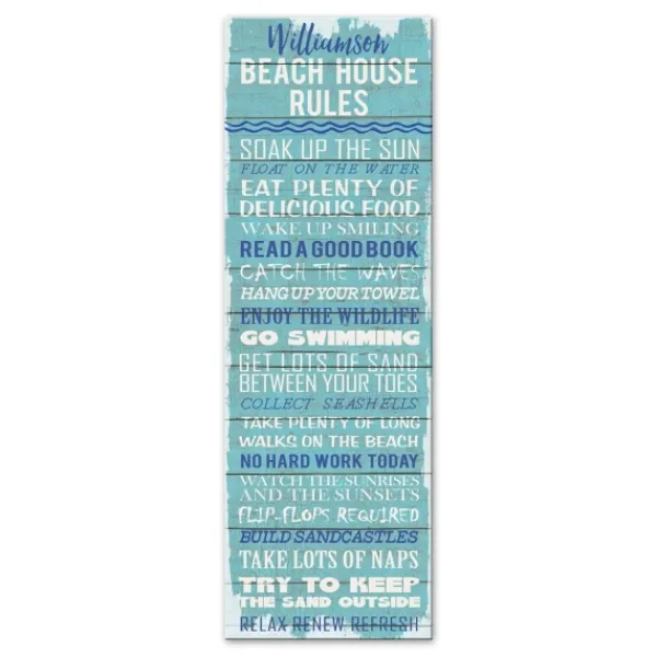 Wall Quotes & Signs-Kirkland's Home Personalized Beach House Rules Canvas Wall Plaque Blue/White
