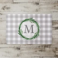 Kitchen & Floor Mats-Kirkland's Home Personalized Gray Buffalo Check Wreath Kitchen Mat Gray/White