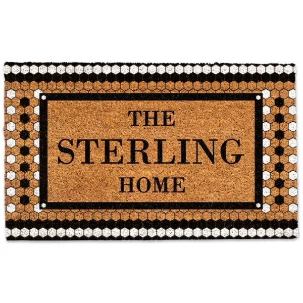 Doormats-Kirkland's Home Personalized Monochrome Tile Coir Doormat Tan/Black/White