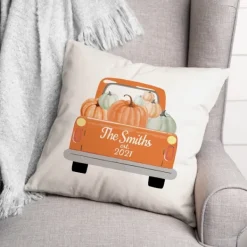Pillows-Kirkland's Home Personalized Orange Pumpkin Truck Pillow Ivory/Orange