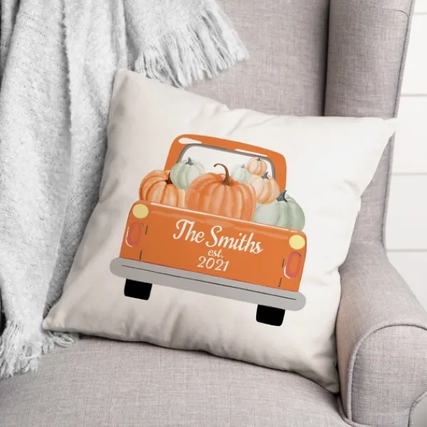 Pillows-Kirkland's Home Personalized Orange Pumpkin Truck Pillow Ivory/Orange