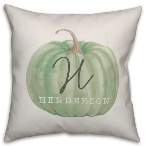 Pillows-Kirkland's Home Personalized Sage Pumpkin Harvest Outdoor Pillow White/Green