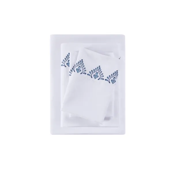 Bed Sheets-Kirkland's Home Petal Blossom Hem Microfiber 4-Pc. King Sheet Set White/Blue