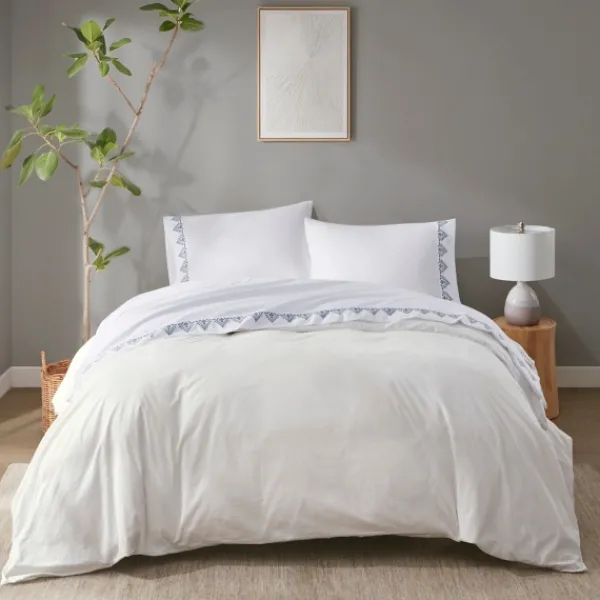 Bed Sheets-Kirkland's Home Petal Blossom Hem Microfiber 4-Pc. Queen Sheet Set White/Blue