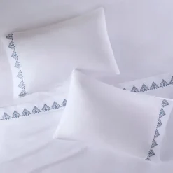 Bed Sheets-Kirkland's Home Petal Blossom Hem Microfiber 4-Pc. Queen Sheet Set White/Blue