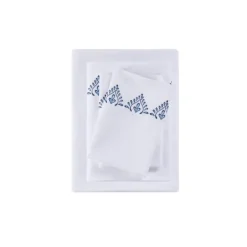 Bed Sheets-Kirkland's Home Petal Blossom Hem Microfiber 4-Pc. Full Sheet Set White/Blue