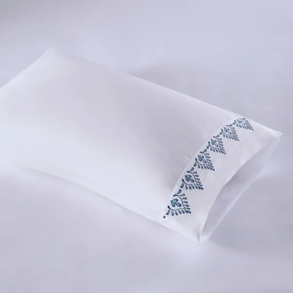 Bed Sheets-Kirkland's Home Petal Blossom Hem Microfiber 4-Pc. Full Sheet Set White/Blue