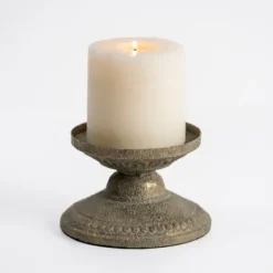 Candle Holders-Kirkland's Home Petina Metal Pillar Candle Holder, 4 In. Brown/Gold
