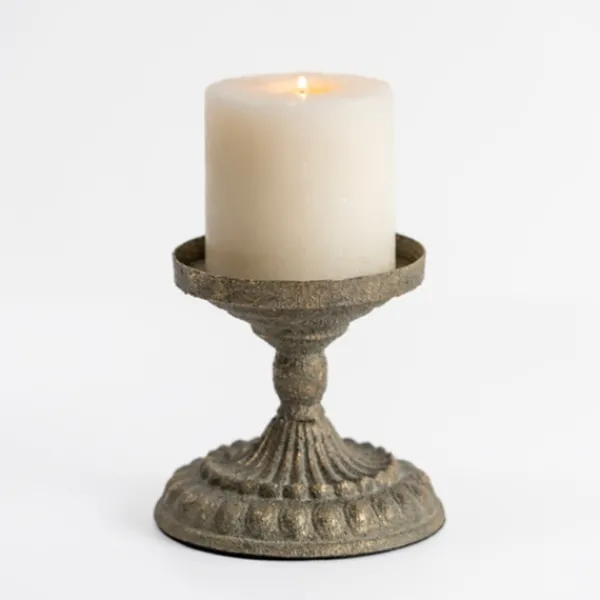 Candle Holders-Kirkland's Home Petina Metal Pillar Candle Holder, 6 In. Brown/Gold