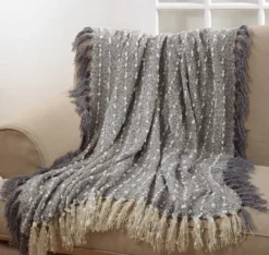 Blankets & Throws-Kirkland's Home Petite Pom Pom Throw With Tassels Gray